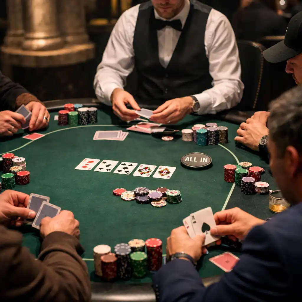 Live poker event in progress at Marble & Ace with players focused on the table